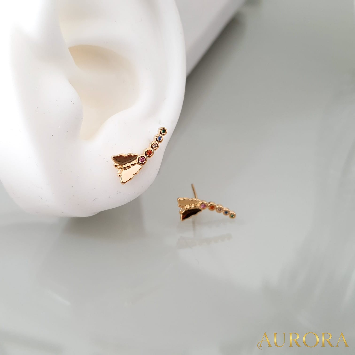 EAR Cuff Borboleta e Zircônias Coloridas